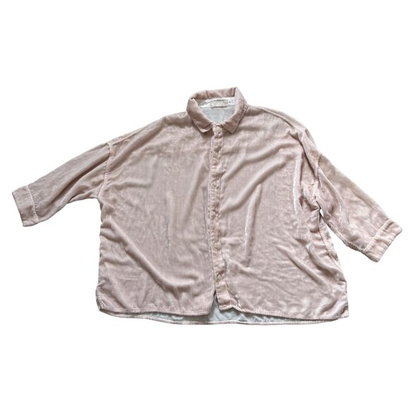 CP Shades Tops - CP Shades Women's Shirt Blouse M Light Pink Velvet Boxy Fit Collared Button Down